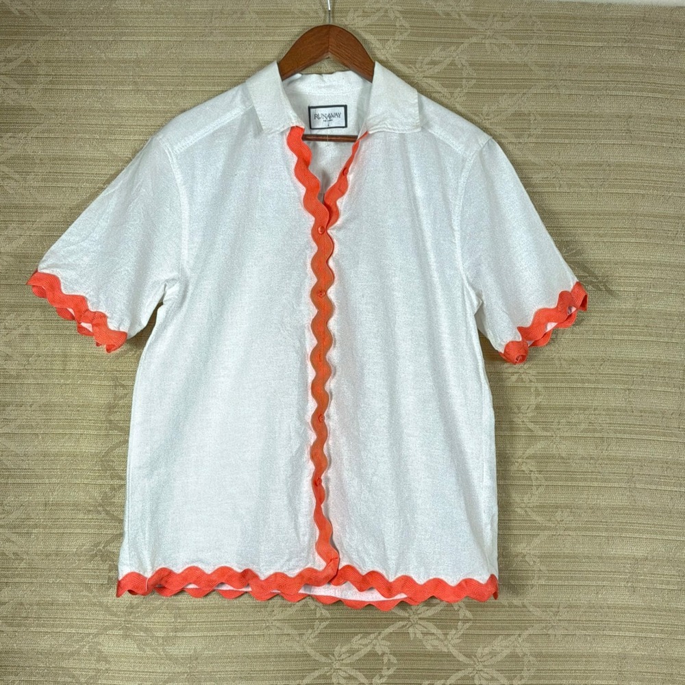 Runaway The Label Shirt Small White Excellent Scalloped Ric Rac Linen Blend